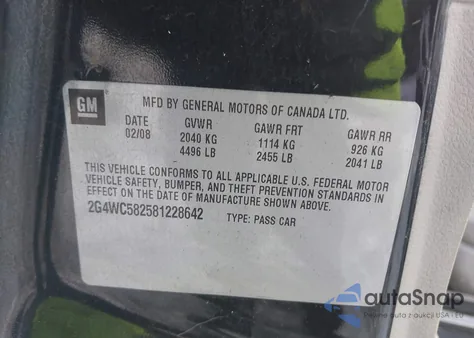 2008 Buick Lacrosse Cx from USA, damaged, VIN 2G4WC582581228642